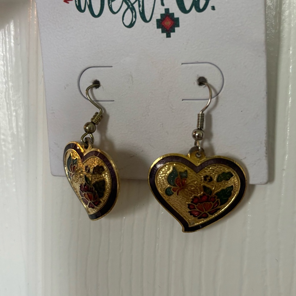 Heart-Shaped Gold and Red Earrings